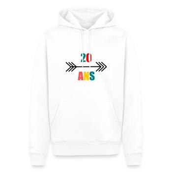 20 ANS,20e ANNIVERSAIRE,ANNIVERSAIRE 20 ANS,20 - Sweat à capuche Premium bio Homme - blanc - Devant - Nico (187cm)