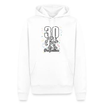 30 ans - Sweat à capuche Premium bio Homme - blanc - Devant - Nico (187cm)