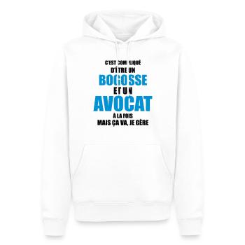 c'est compliqué d'être un bogosse et avocat - Sweat à capuche Premium bio Homme - blanc - Devant - Nico (187cm)