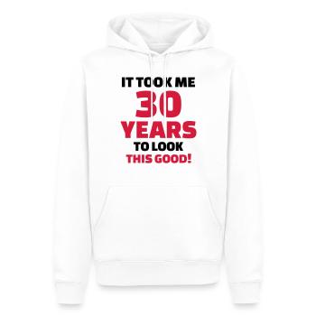 30 Years Anniversaire - Sweat à capuche Premium bio Homme - blanc - Devant - Nico (187cm)