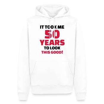50 Years Anniversaire - Sweat à capuche Premium bio Homme - blanc - Devant - Nico (187cm)