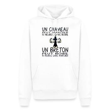 alcool humour breton chameau boire marcher 10 heur - Sweat à capuche Premium bio Homme - blanc - Devant - Nico (187cm)