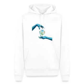 Welt zwischen zwei blaue Händen - Männer Premium Bio Hoodie - Weiß - Vorne - Nico (187cm)