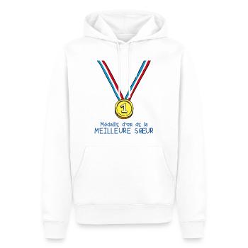 T-shirt Médaille d'or de la meilleure soeur - Sweat à capuche Premium bio Homme - blanc - Devant - Nico (187cm)