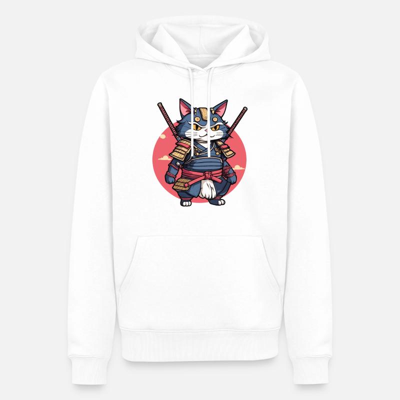 Samurai-Katze #2 - Männer Premium Bio Hoodie - Weiß