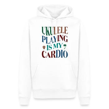 Jouer du ukulélé, c’est mon cardio - Sweat à capuche Premium bio Homme - blanc - Devant - Nico (187cm)