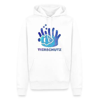Fisch mit Algen und Tierschutzschriftzug - Männer Premium Bio Hoodie - Weiß - Vorne - Nico (187cm)