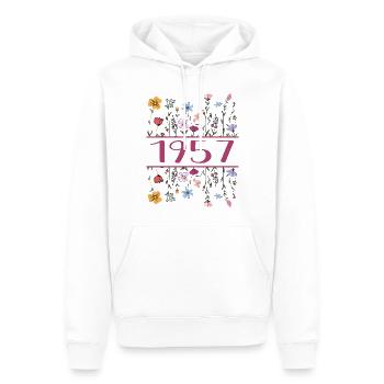 1957 Légendaire Depuis 1957 Anniversaire 1957 Femmes - Sweat à capuche Premium bio Homme - blanc - Devant - Nico (187cm)