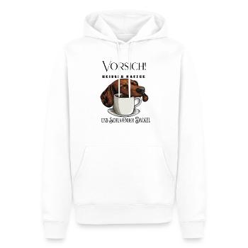 Vorsicht! heißer Kaffee und schlafender Dackel - Männer Premium Bio Hoodie - Weiß - Vorne - Nico (187cm)