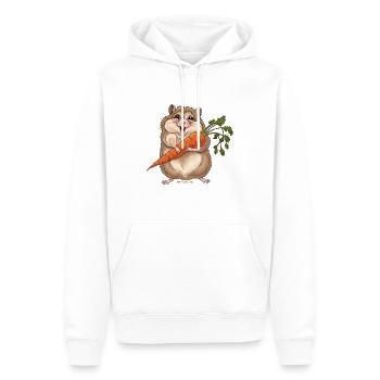 Fröhlicher Hamster mit Möhre - Männer Premium Bio Hoodie - Weiß - Vorne - Nico (187cm)