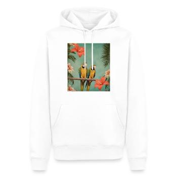 Zwei Papageien auf einem Ast mit Hibiskusblüten - Männer Premium Bio Hoodie - Weiß - Vorne - Nico (187cm)