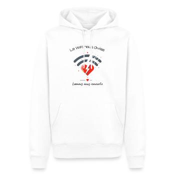 T-shirt Wifi Divise Amour Connecte Message Famille - Sweat à capuche Premium bio Homme - blanc - Devant - Nico (187cm)