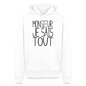 Monsieur je sais tout - Sweat à capuche Premium bio Homme - blanc - Devant - Nico (187cm)