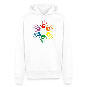 Lgbt Rainbow hand prints with hearts, gay pride - Sweat à capuche Premium bio Homme - blanc - Devant - Nico (187cm)