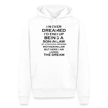 Je n'ai jamais rêvé de cadeaux de gendre de mère à La - Sweat à capuche Premium bio Homme - blanc - Devant - Nico (187cm)
