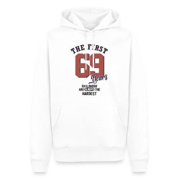 69e anniversaire - Sweat à capuche Premium bio Homme - blanc - Devant - Nico (187cm)