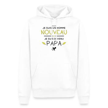 Je suis un homme nouveau - Je suis devenu papa - Sweat à capuche Premium bio Homme - blanc - Devant - Nico (187cm)
