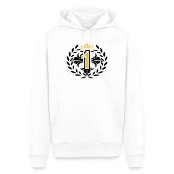 Die Nummer Eins mit Lorbeerkranz und Krone - Männer Premium Bio Hoodie - Weiß - Vorne - Nico (187cm)
