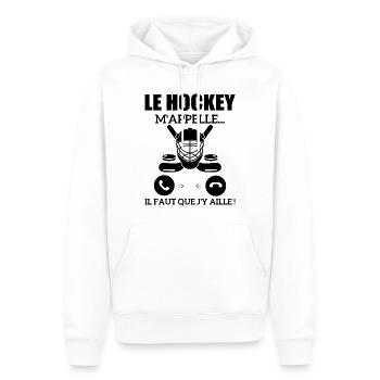 le hockey m'appelle...il faut que j'y aille ! - Sweat à capuche Premium bio Homme - blanc - Devant - Nico (187cm)