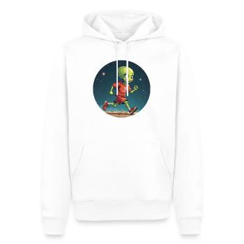 Außerirdischer Läufer mit Fußballtrikot - Männer Premium Bio Hoodie - Weiß - Vorne - Nico (187cm)