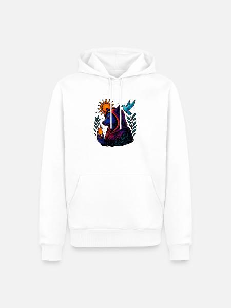 Flamme des Geistes – Kosmische Wolfskunst - Männer Premium Bio Hoodie - Weiß