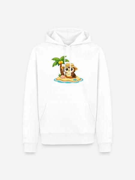 Eule im Inselparadies mit Strohhut - Männer Premium Bio Hoodie - Weiß
