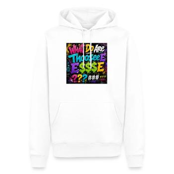 Neon Graffiti Dollarzeichen und Fragezeichen - Männer Premium Bio Hoodie - Weiß - Vorne - Nico (187cm)