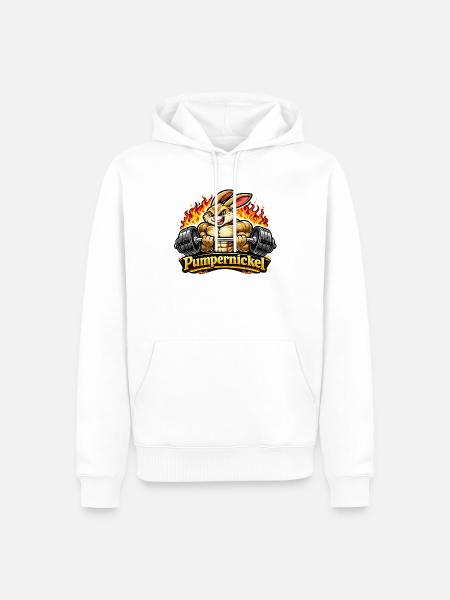 Pumpernickel – Muskelhase beim Krafttraining - Männer Premium Bio Hoodie - Weiß