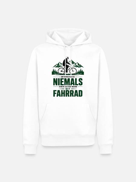 Nie einen alten Mann mit Fahrrad - Männer Premium Bio Hoodie - Weiß