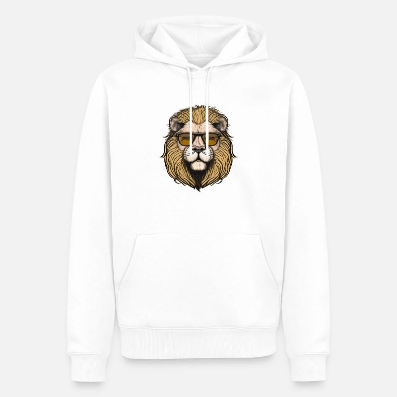Löwe mit Sonnenbrille - Männer Premium Bio Hoodie - Weiß