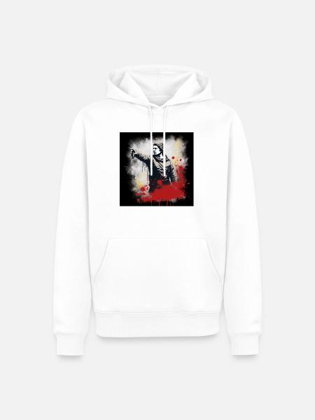 Banksy-inspiriertes Design - Männer Premium Bio Hoodie - Weiß