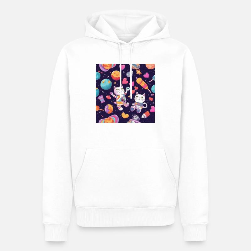 Chat dans l’espace Vol.2 - Sweat à capuche Premium bio Homme - blanc