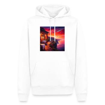 A café at the edge of the world - Men’s Premium Organic Hoodie - white - Front - Nico (187cm)
