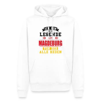 Stadt Magdeburg Deutschland Legende Spruch - Männer Premium Bio Hoodie - Weiß - Vorne - Nico (187cm)