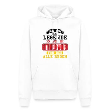 Stadt Bitterfeld-Wolfen Deutschland Legende Spruch - Männer Premium Bio Hoodie - Weiß - Vorne - Nico (187cm)