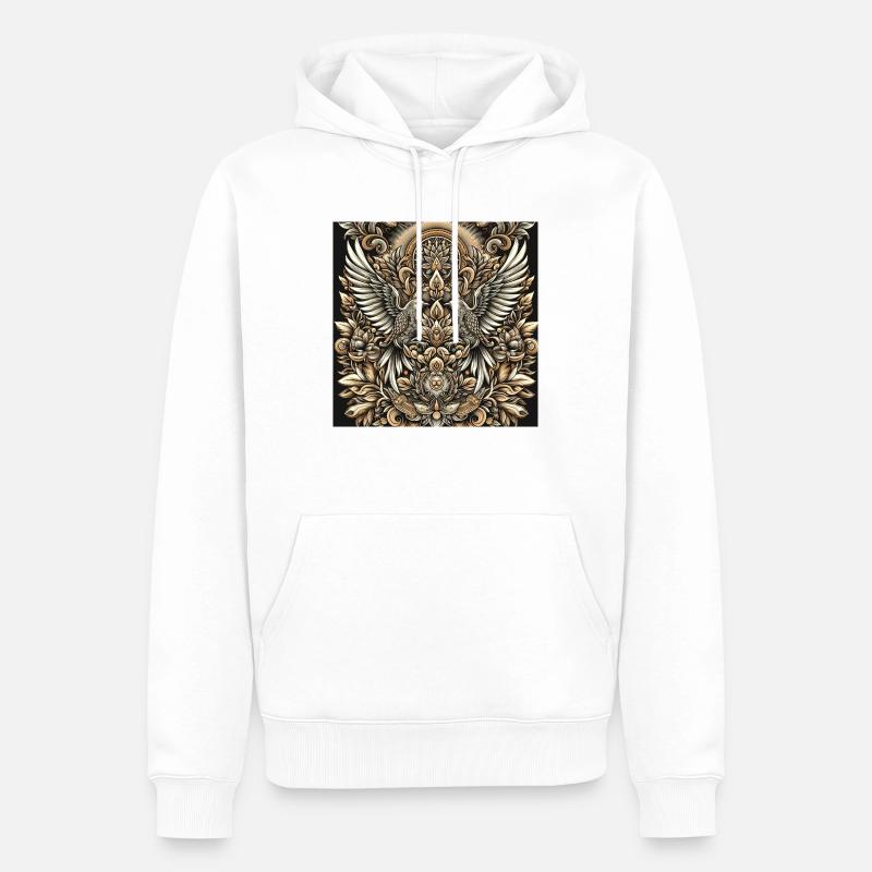 Mandala oiseau avec des fleurs - Sweat à capuche Premium bio Homme - blanc