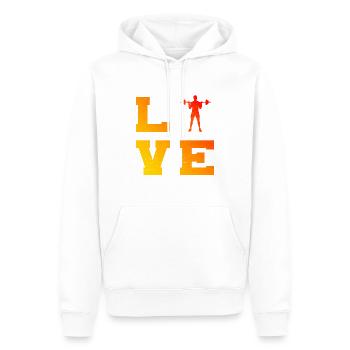 Fitness Entraînement cardio endurance femme Haltérophilie - Sweat à capuche Premium bio Homme - blanc - Devant - Nico (187cm)