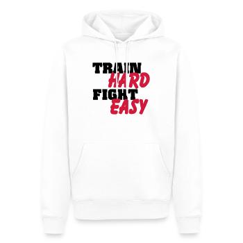 Train hard, fight easy - Sweat à capuche Premium bio Homme - blanc - Devant - Nico (187cm)