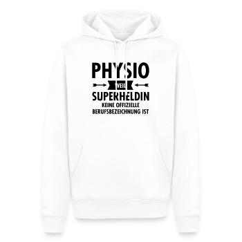 Physio Superheldin - Men’s Premium Organic Hoodie - white - Front - Nico (187cm)