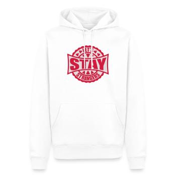 lets stay strangers quote - Men’s Premium Organic Hoodie - white - Front - Nico (187cm)