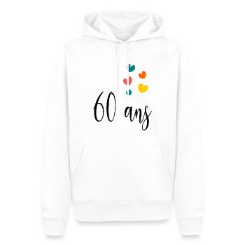 60. 60 ANS. 60e ANNIVERSAIRE. ANNIVERSAIRE 60 ANS. - Sweat à capuche Premium bio Homme - blanc - Devant - Nico (187cm)