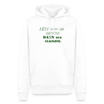 Erst kommt die Erkenntnis, dann der Alkohol - Männer Premium Bio Hoodie - Weiß - Vorne - Nico (187cm)