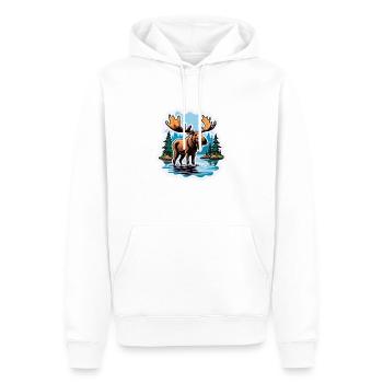 Elch im See Comic Sticker Skandinavien Geweih - Männer Premium Bio Hoodie - Weiß - Vorne - Nico (187cm)