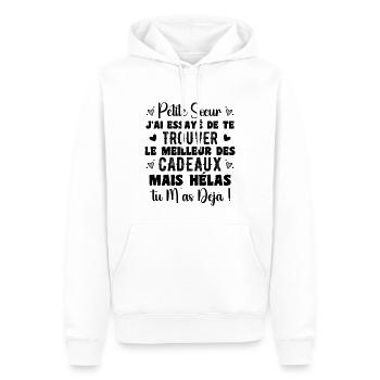Little Sister Gift Funny Quote - Men’s Premium Organic Hoodie - white - Front - Nico (187cm)