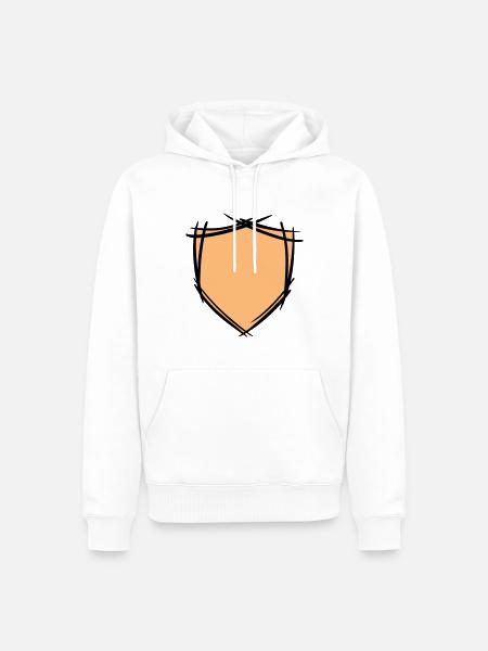 Simbolo scudo / stemma. Disegnato a mano. Sagoma - Felpa con cappuccio ecologica premium da uomo - bianco