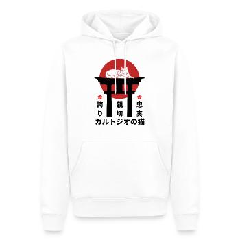 Chat chartreux Japon Style Kanji - Sweat à capuche Premium bio Homme - blanc - Devant - Nico (187cm)