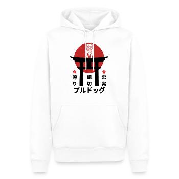 Bulldog Japon Kanji Style Chien Amoureux - Sweat à capuche Premium bio Homme - blanc - Devant - Nico (187cm)
