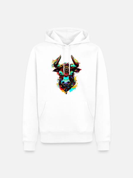 Taureau coloré créatif mécanique - Sweat à capuche Premium bio Homme - blanc