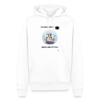 Die Kuh heiss und fettig - Männer Premium Bio Hoodie - Weiß - Vorne - Nico (187cm)