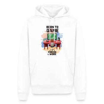 Né pour jouer forcé de travailler - Sweat à capuche Premium bio Homme - blanc - Devant - Nico (187cm)